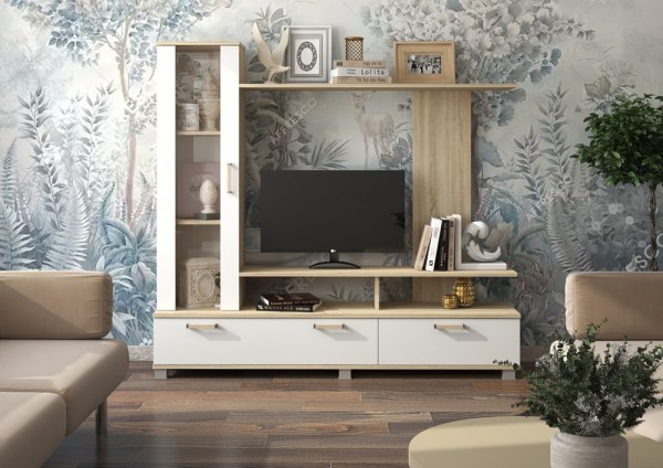 Гостиная СОЛО-6 Дуб Сонома светлый / Белый (Гладкий)